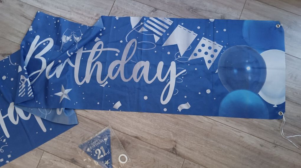 Стрічка "Happy birthday 21" + гірлянда прапорці "21"