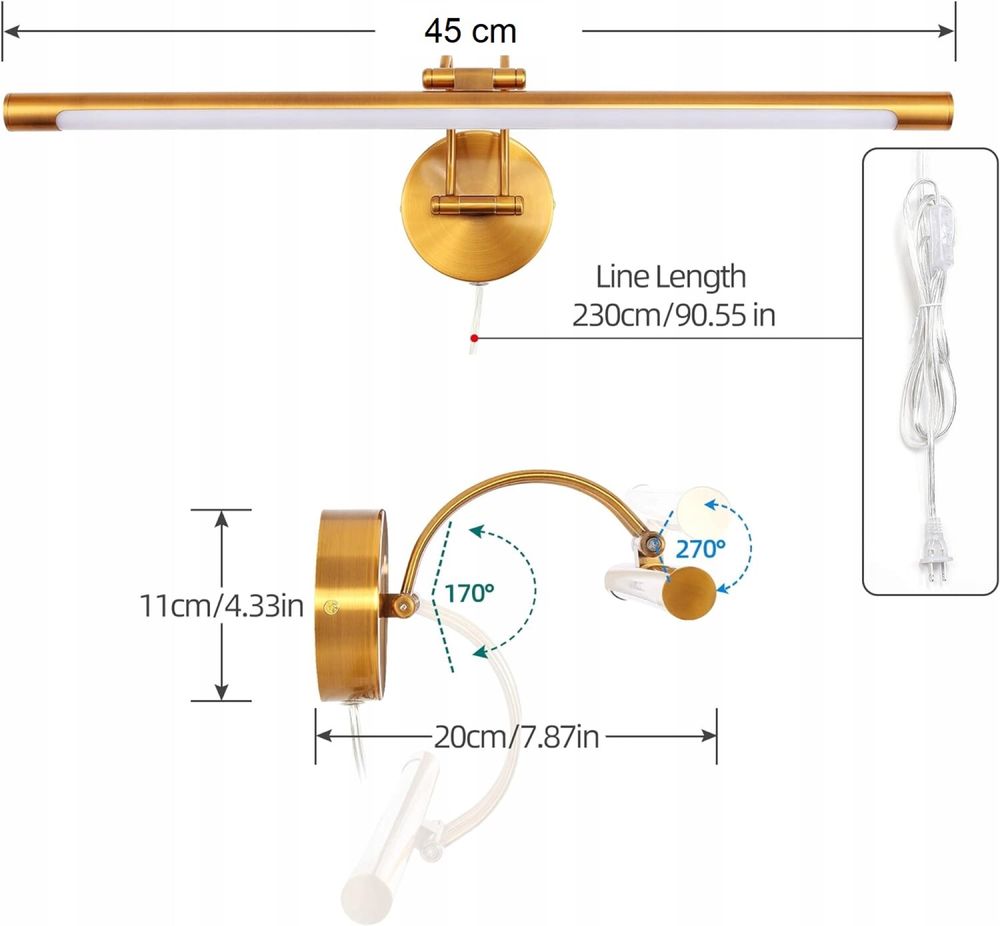 Lampa LED ścienna do łazienki 45cm 12W