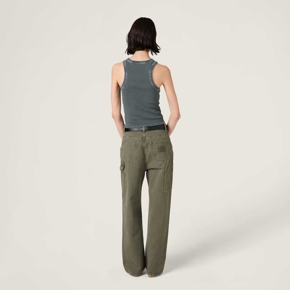 Топ Miu Miu Garment-Dyed Ribbed Knit Jersey Top Grey