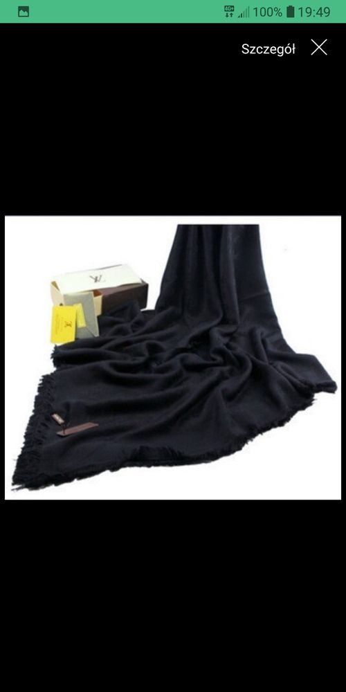 Louis Vuitton chusta czarna kaszmirowa 140x140 cm
