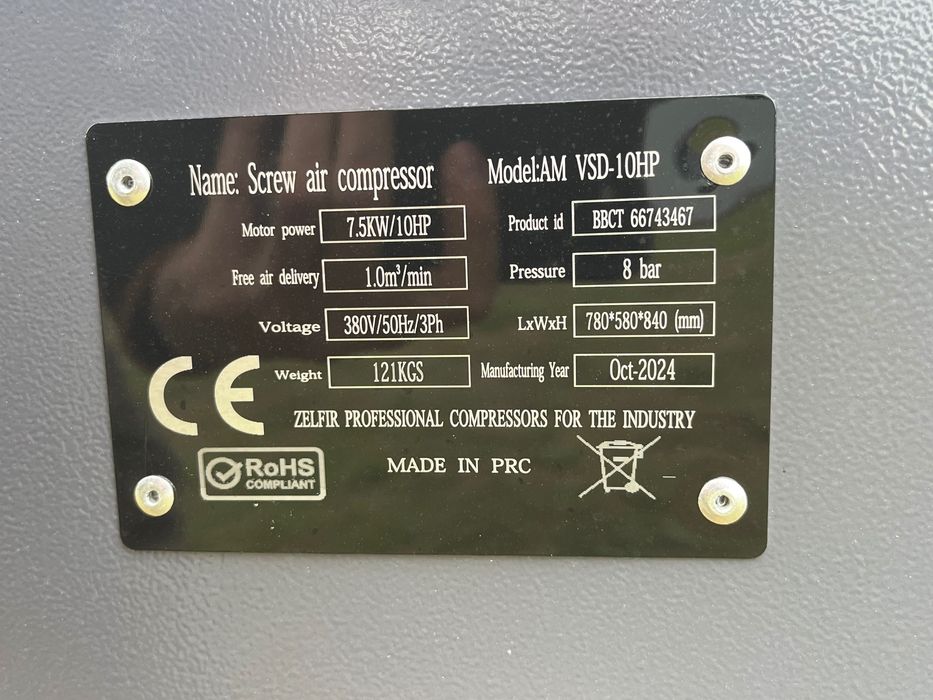 kompresor śrubowy 8bar 7,5kw 1.1m/min mocny silnik! NOWY! faktura vat