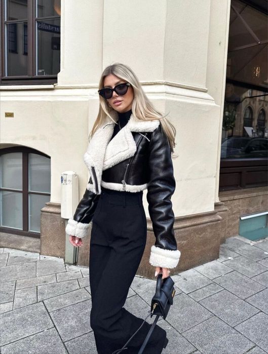 Дублянка чорна бордова S M дубленка коротка стильна модна в стилі ZARA