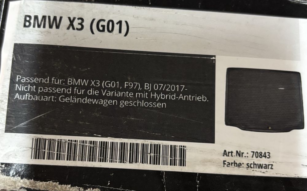 Mata do bagażnika BMW X3 ( G01) rok produjcji 2017 Art. Nr.: 70843