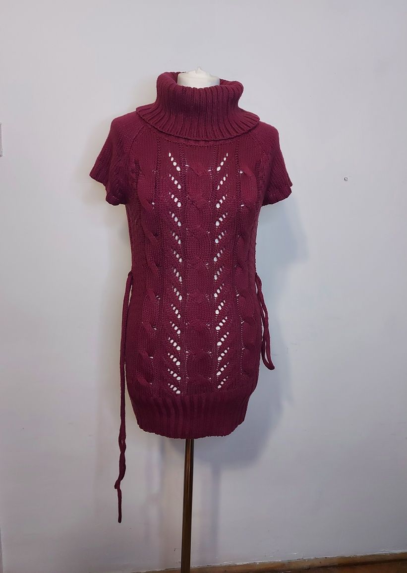 Długi damski Sweter sukienka tunika z golfem rozmiar L / XL