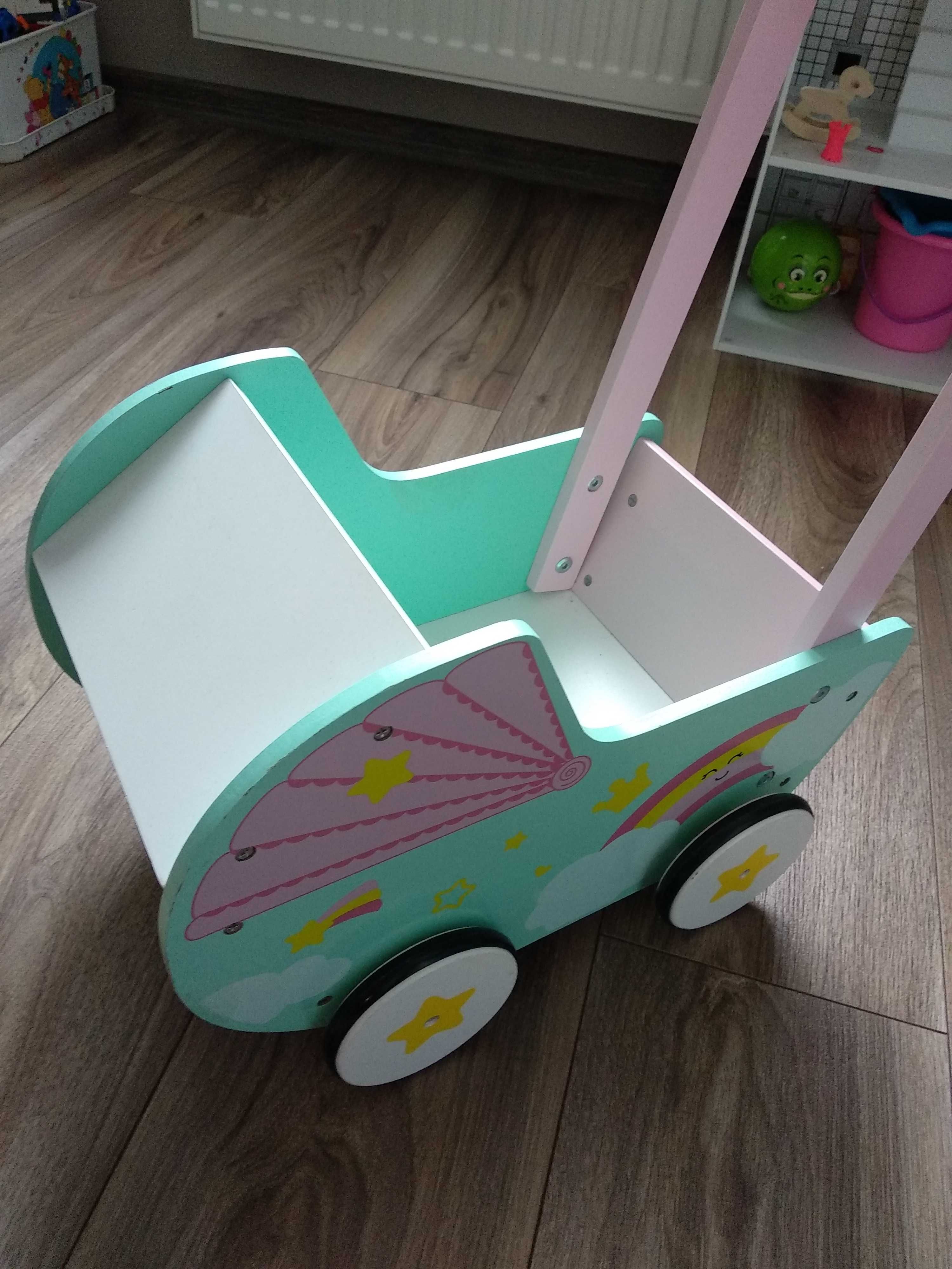 Drewniany wózek dla lalek pchacz dla dziecka