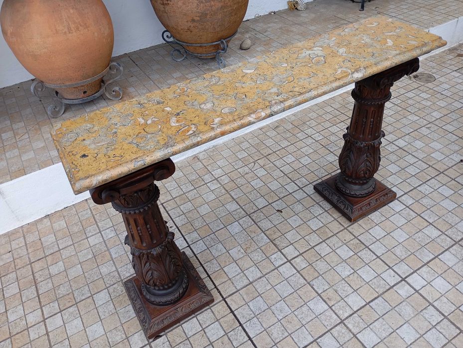 Aparador Antigo Consola Colunas Talhadas a Mão Pedra Rara do Mar Egeu