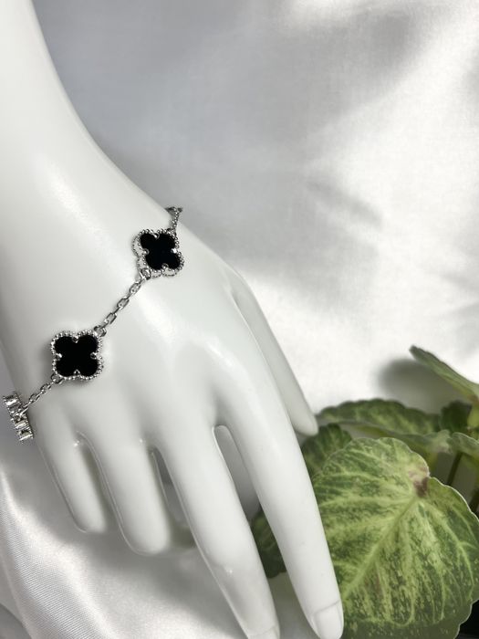 Золотой набор с ониксом в стиле Van Cleef Ван Клиф