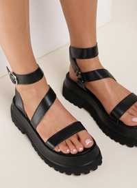 Босоножки сандалии на платформе кожаные черные