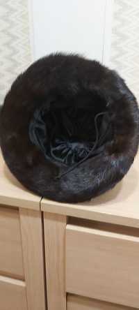 Шапка шляпа норковая бу 56 зимняя мех натуральный коричневая женская
