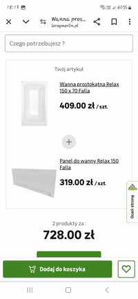 Nowa wanna ,panel i syfon 150x70