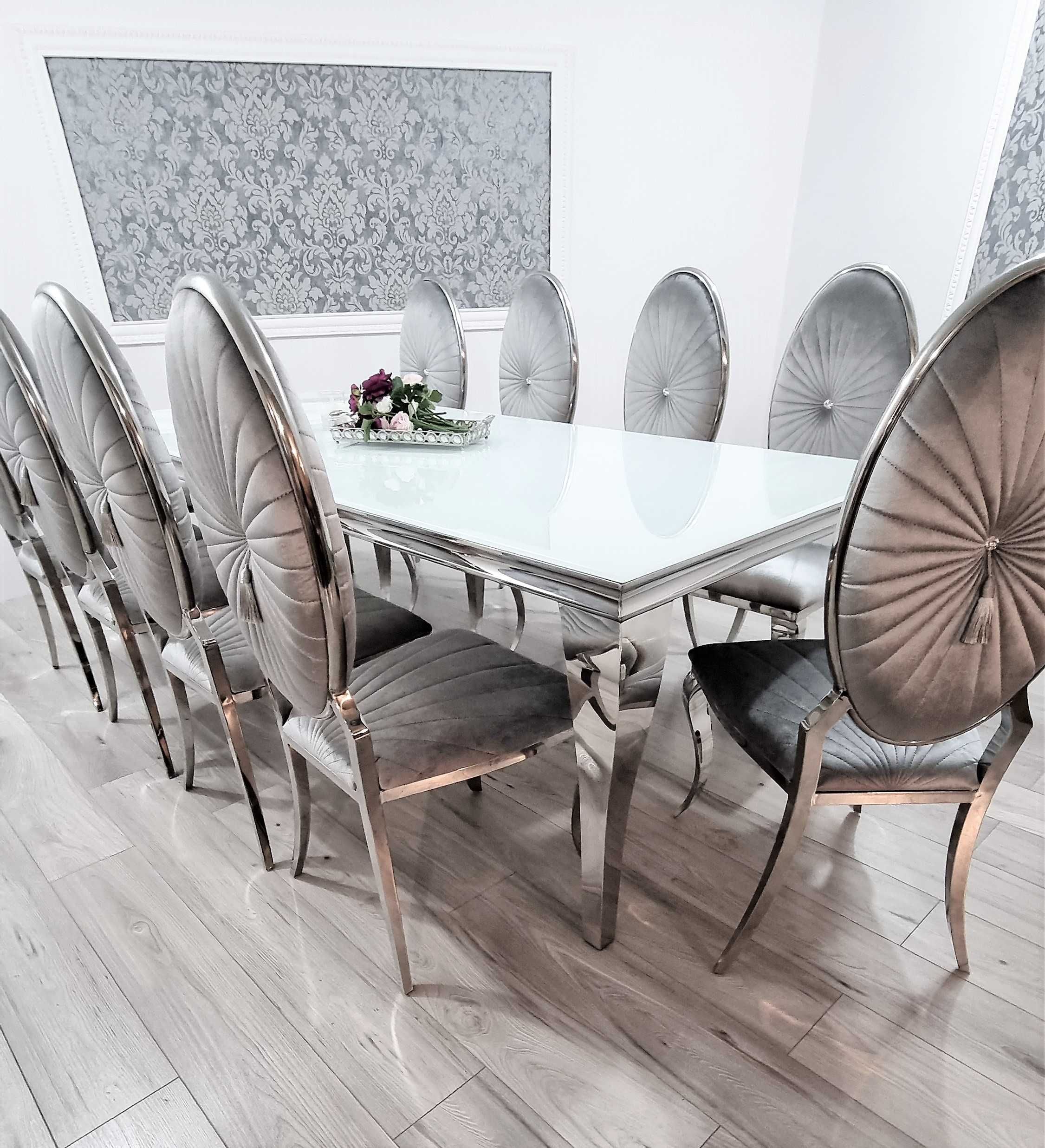 Jadalnia glamour Stół 240/100 + 10 Krzeseł Oval Premium Silver