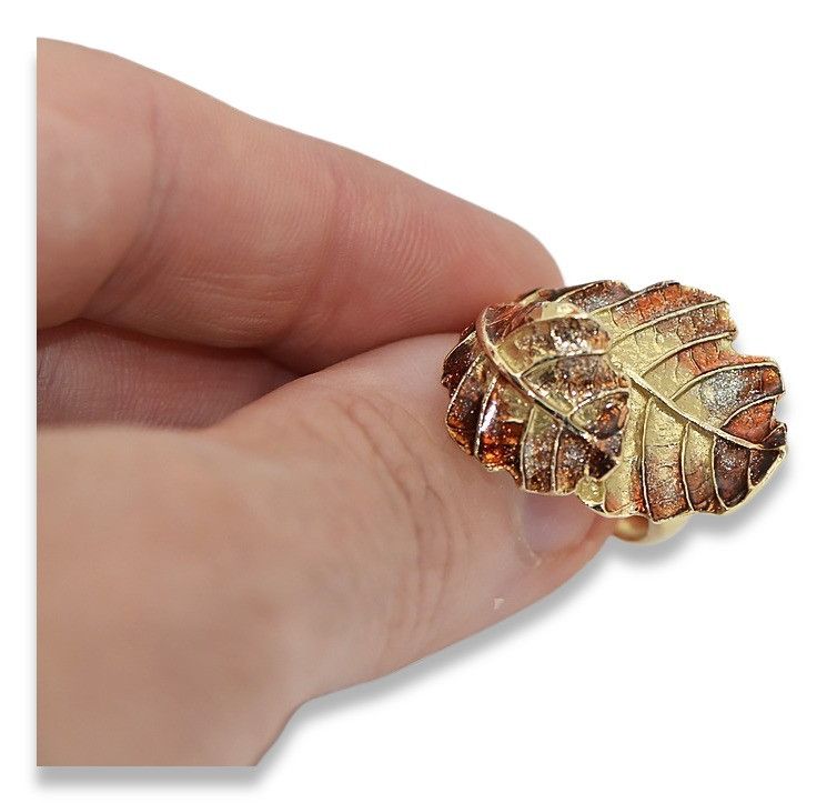 Złoty pierścionek 14k 585 liść fantazja crn002y Gdańsk biżuteria
