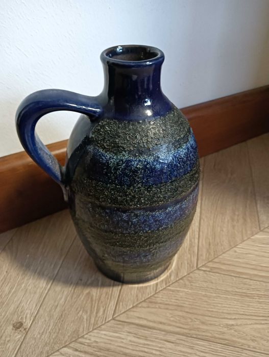 Wazon ceramiczny z uchem butla Strehla kobaltowy