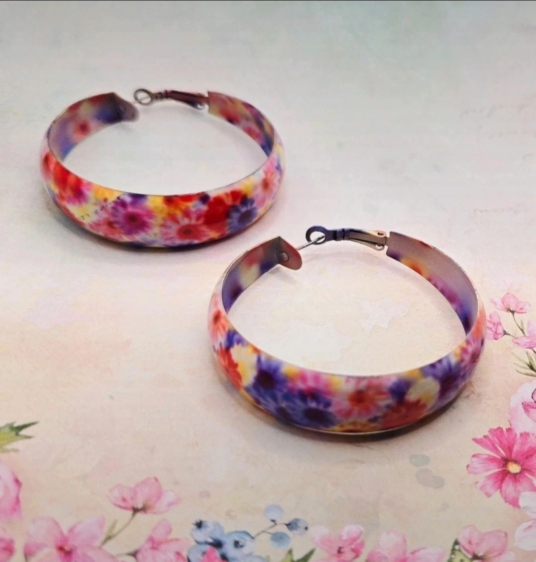 Kwiaty kwiatki kwiatuszki kolczyki koła okrągłe Fashion Jewelry modne