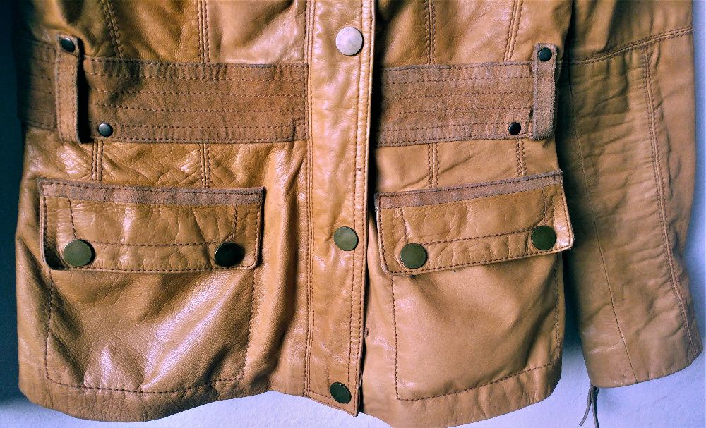 Skóra / Kurtka skórzana damska Stradivarius żółta beżowa rozmiar S