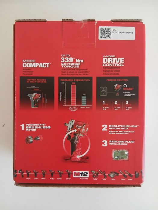 Nieotwarty Milwaukee M12 FIWF12-0 1/2" Klucz udarowy 339nm