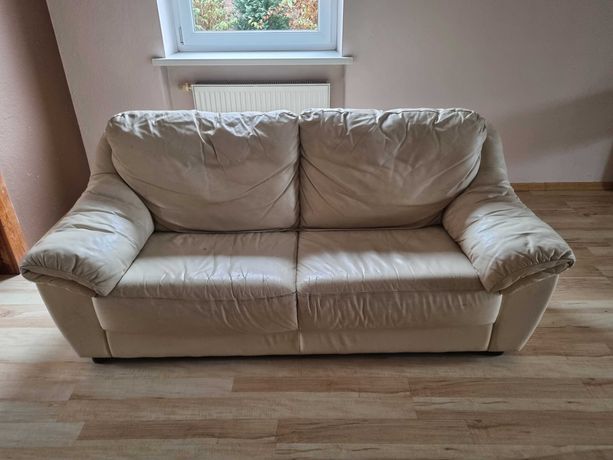 Sofa kanapa skórzana kremowa beżowa