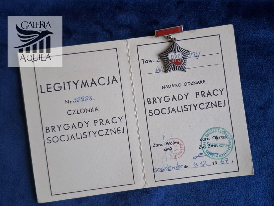 Odznaka Brygady Pracy Socjalistycznej + dokument