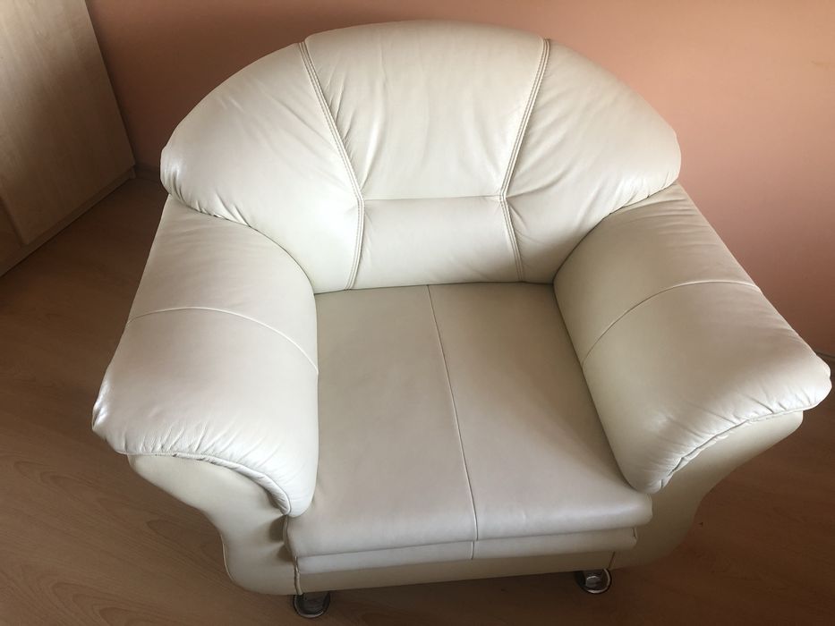 Wypoczynek skóra naturalna 3os., 2os., 1os., ecru [Kanapa sofa fotel]