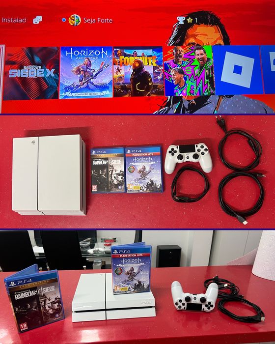 PlayStation 4 + Comando + Jogos (Horizon, Rainbows, Roblox,Fortnite)