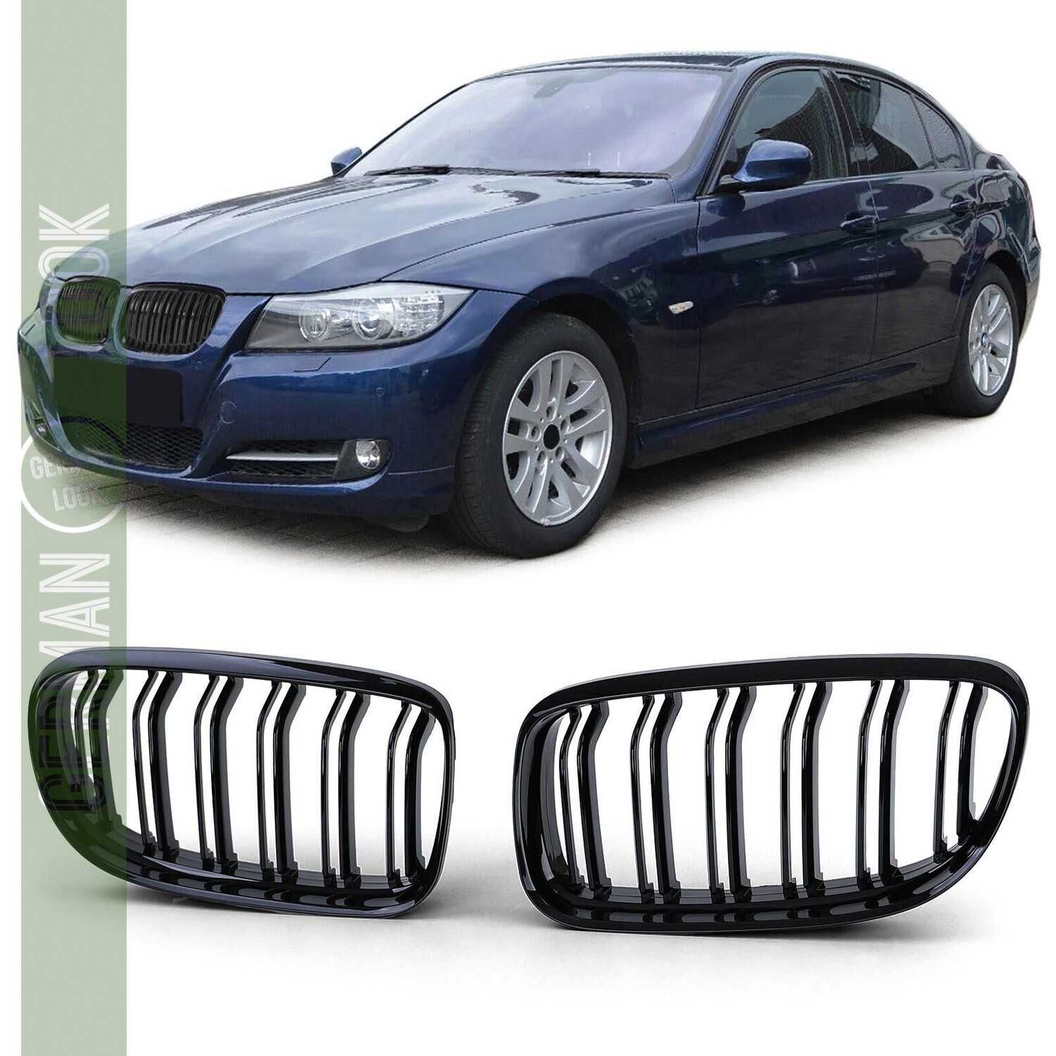 Grelha dupla para BMW Série 3 E90 E91 2008 a 2011 Preto Brilhante