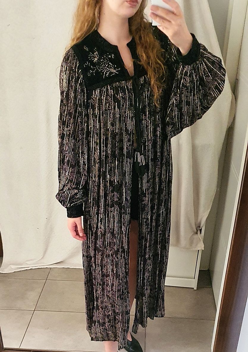 Kimono Zara narzutka booho bufiaste rękawy haft