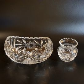 Komplet kryształowy 4: 1 misa/żardiniera. 1 wazonik szkło kryształowe