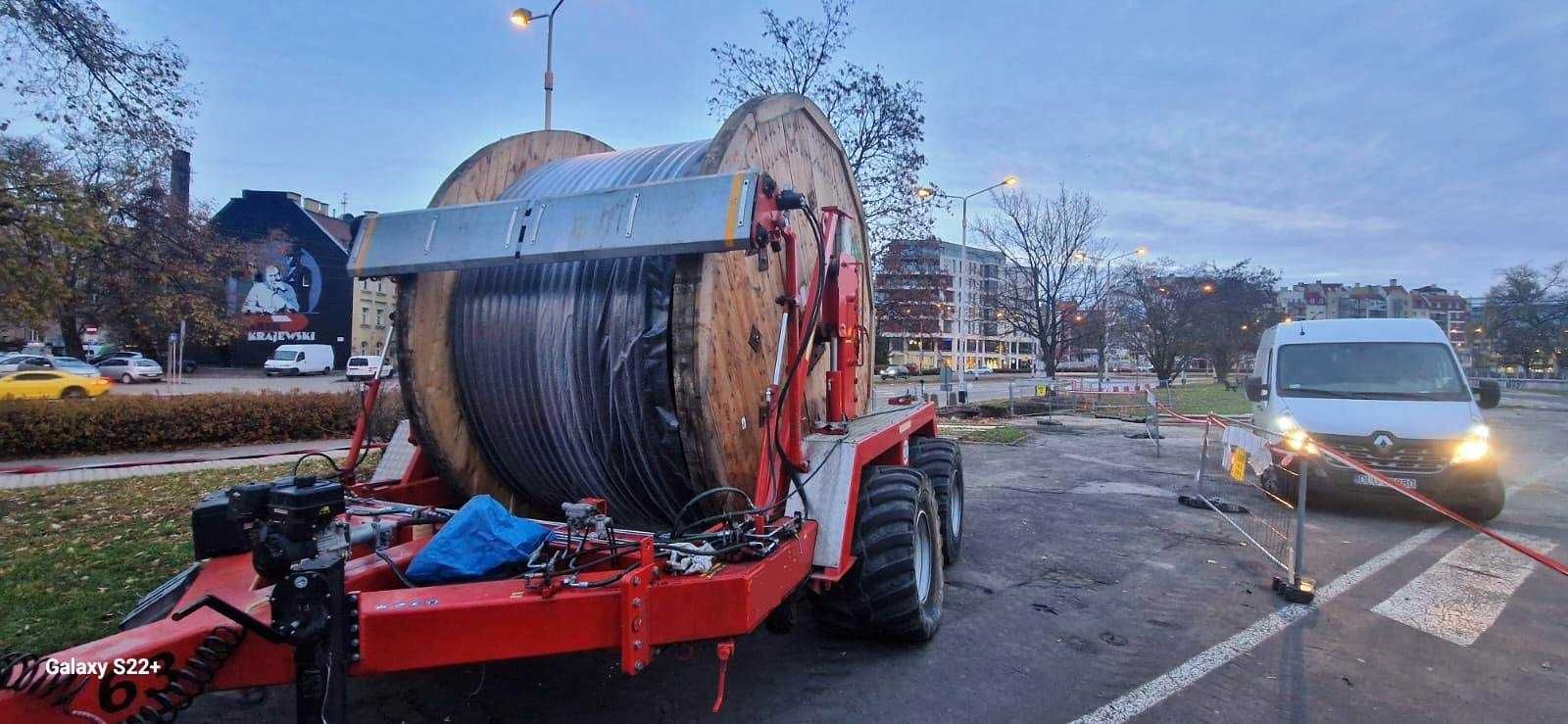 Wynajem przyczepy kablowej 20 tonowej, średnica do 5 m, szer do 2,5 m