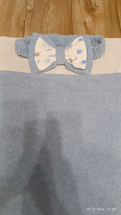 Ковдра з бантом на виписку з пологового, конверт демісезонний блакитни