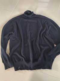 Sweter damski luźny golf gładki basic 100% merino wool xl