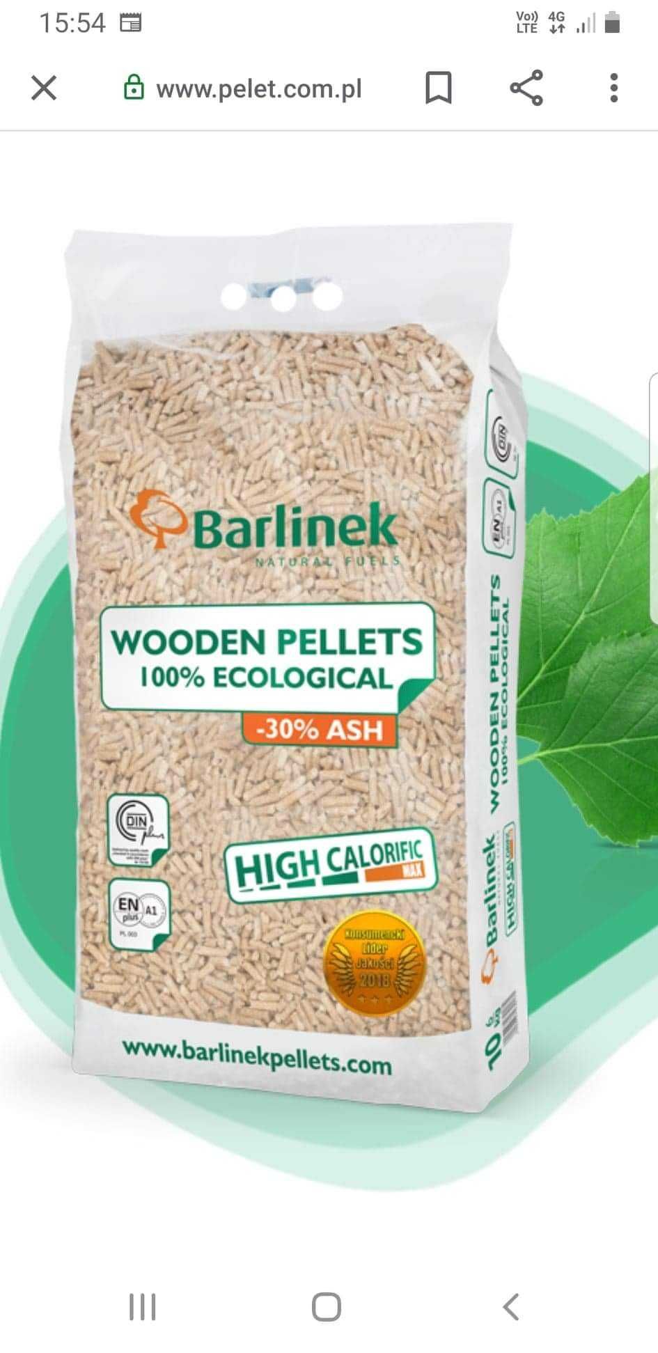 Pellet Barlinek , pelet certyfikowany ENplusA1, DIN+, iglasty+liść.