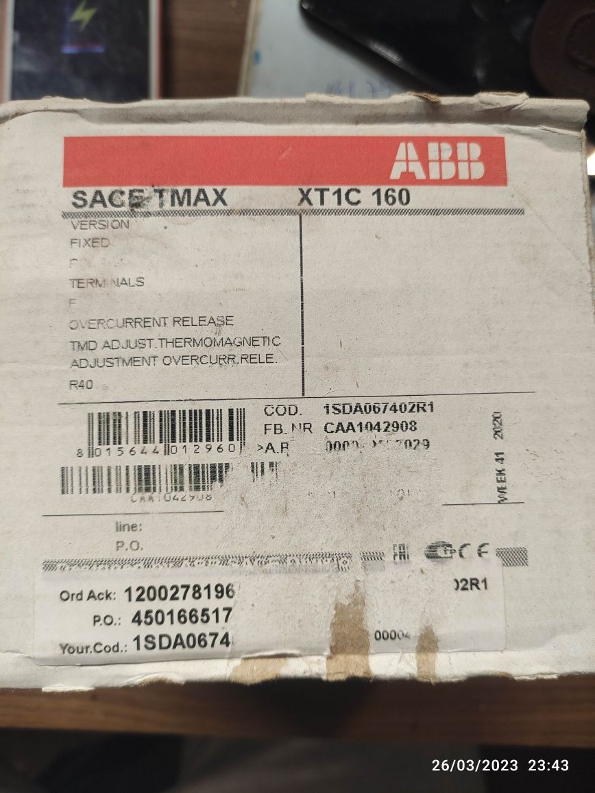 Disjuntor Corte  abb Xt1c 160