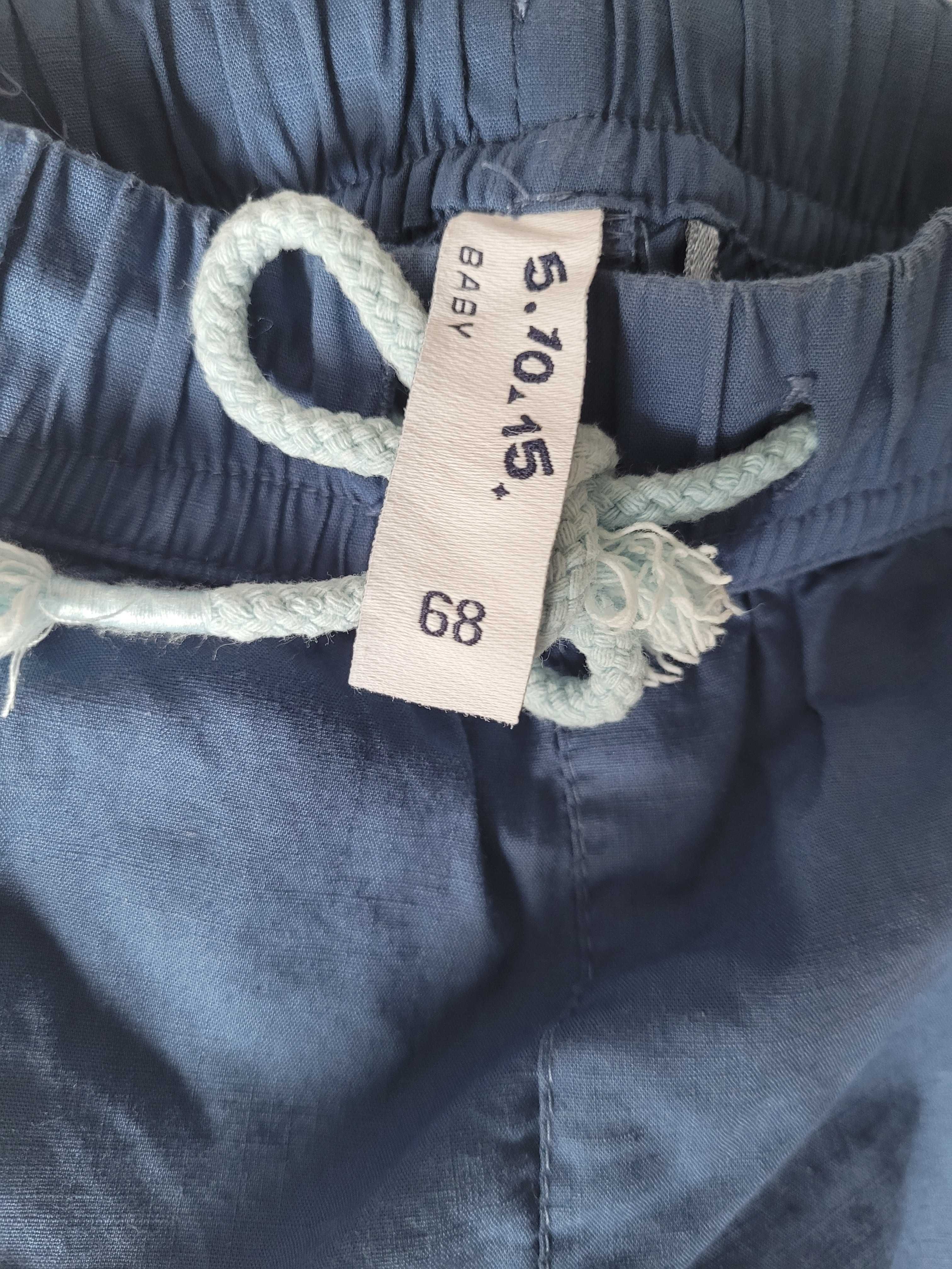 Niebieskie bawełniane spodnie niemowlęce r.68