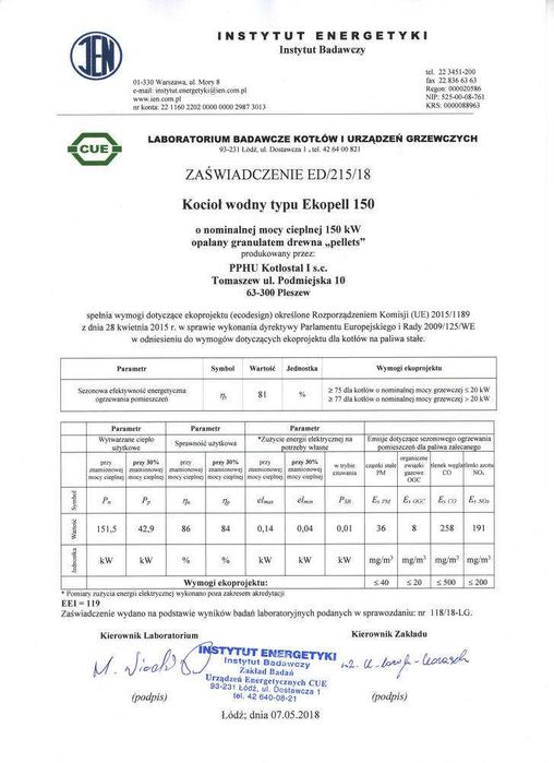 Kocioł z podajnikiem na PELLET 150kW 1500m2 5 klasa Ecodesign