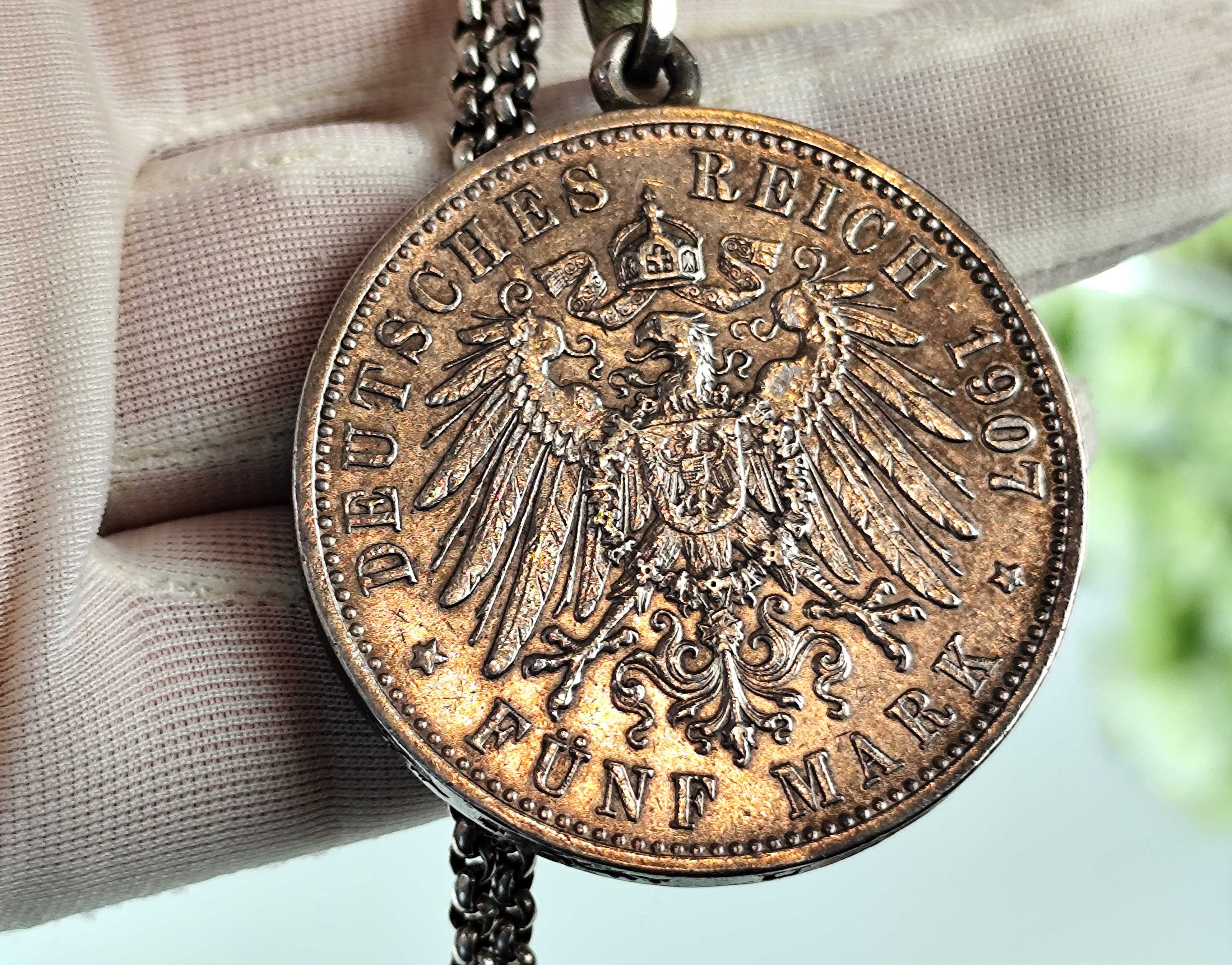 Medalion Niemcy Cesarstwo Wirtembergia 5 marek 1907 F Wilhelm II