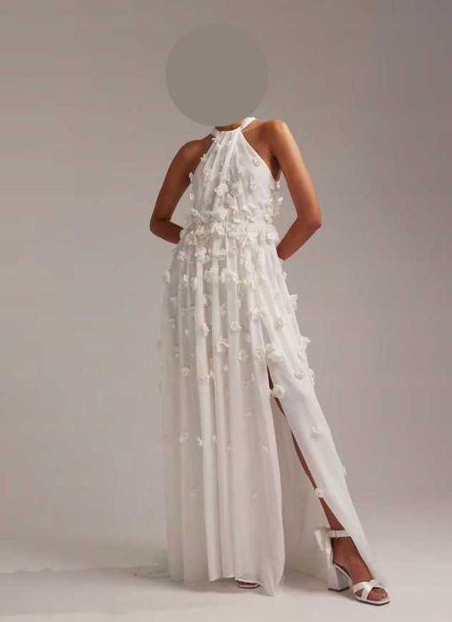 Zdobiona maxi ślubna kwiaty 3D halter asos