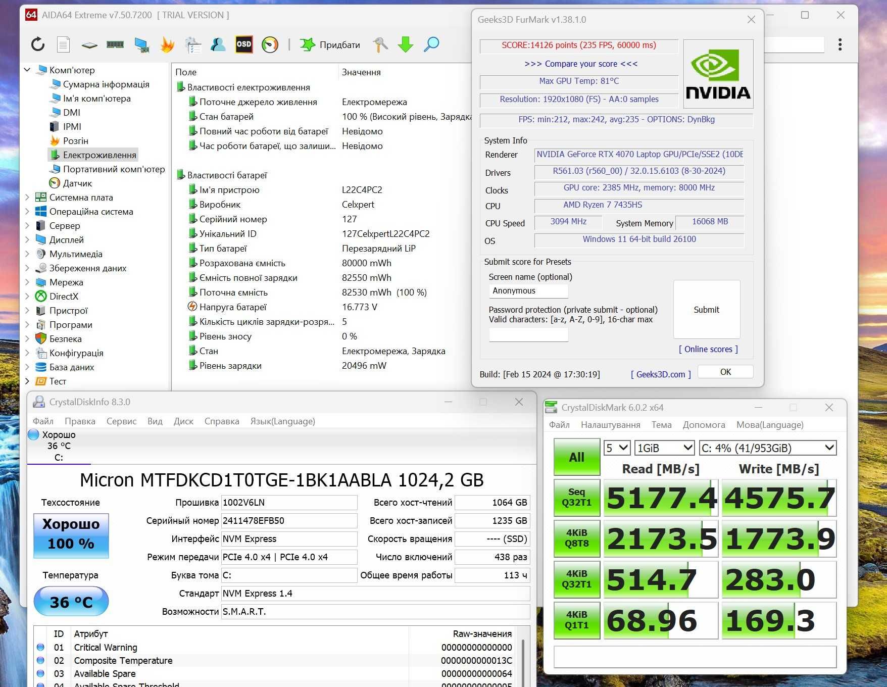 Lenovo Legion Slim 5 Ryzen 7 7435HS RTX4070 16Gb 1Tb SSD 16ARP9