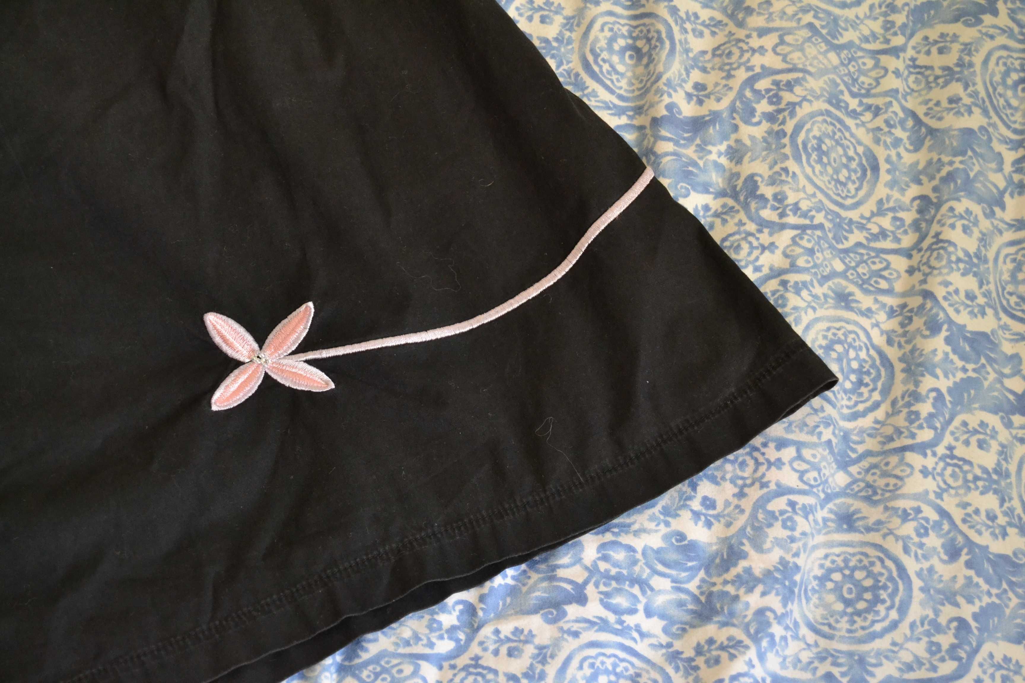 Czarna spódnica różowe kwiaty Jane Norman haft koraliki 40 L bawełna