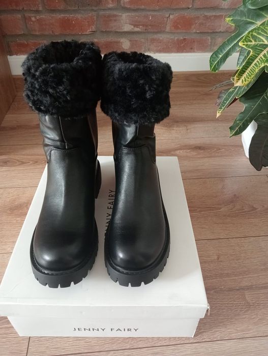 czarne botki biker z futerkiem 39