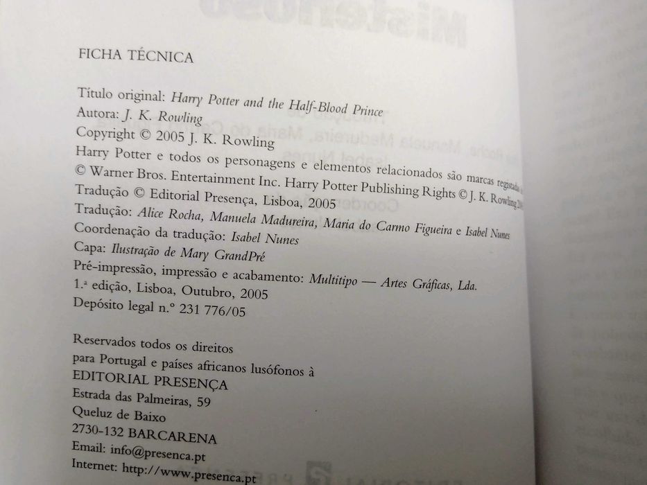 1a Edição 2003 Harry Potter e o Príncipe Misterioso de JK Rowling