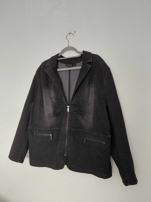 Plus size Szara jeansowa elegancka kurtka jeansowa 52