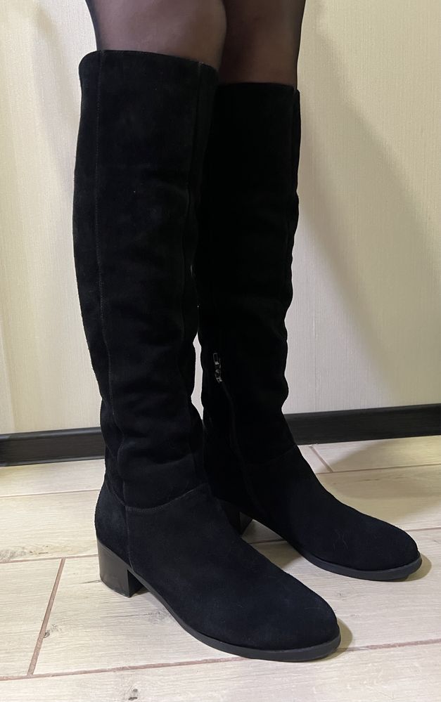 Замшевые зимние сапоги черные каблук 5 см размер 40