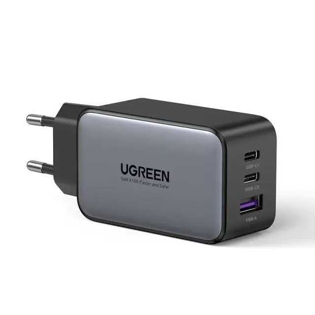 Зарядное Ugreen GaN 65 Вт высокоскоростной с 3 портами 2хUSB-C 1хUSB-A