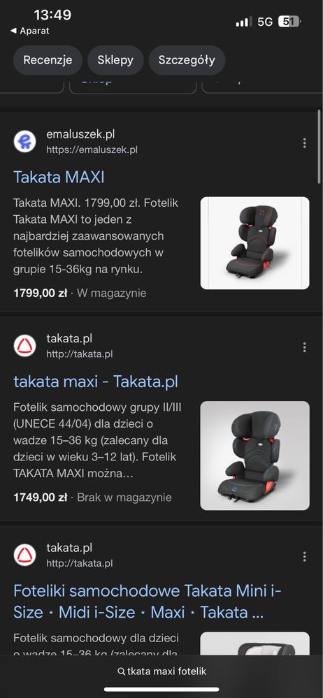 Fotelik samochodowy takata maxi 15-36 jg