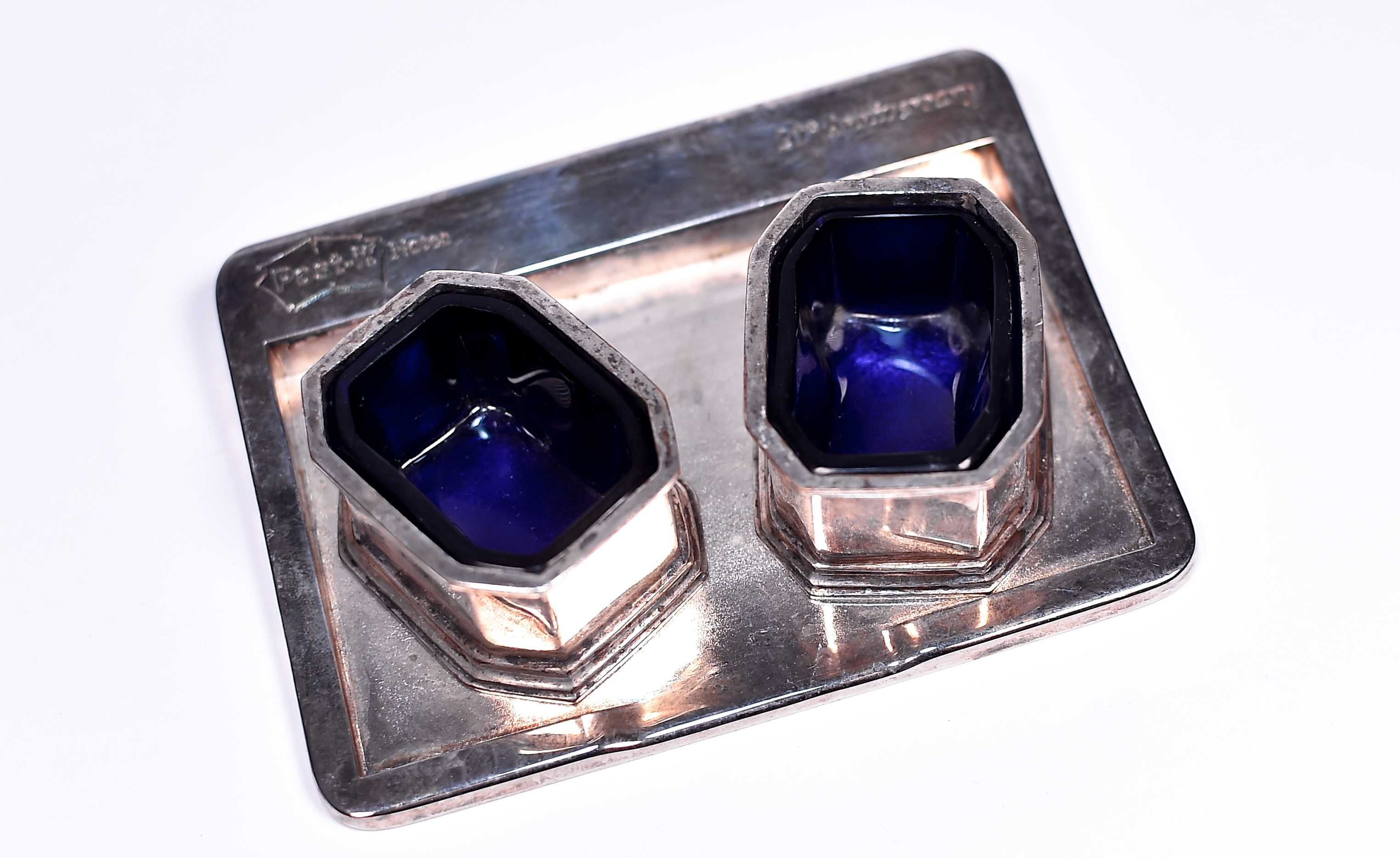 Srebro / Kobalt - Kałamarz H. Perovetz silver plated Made in england