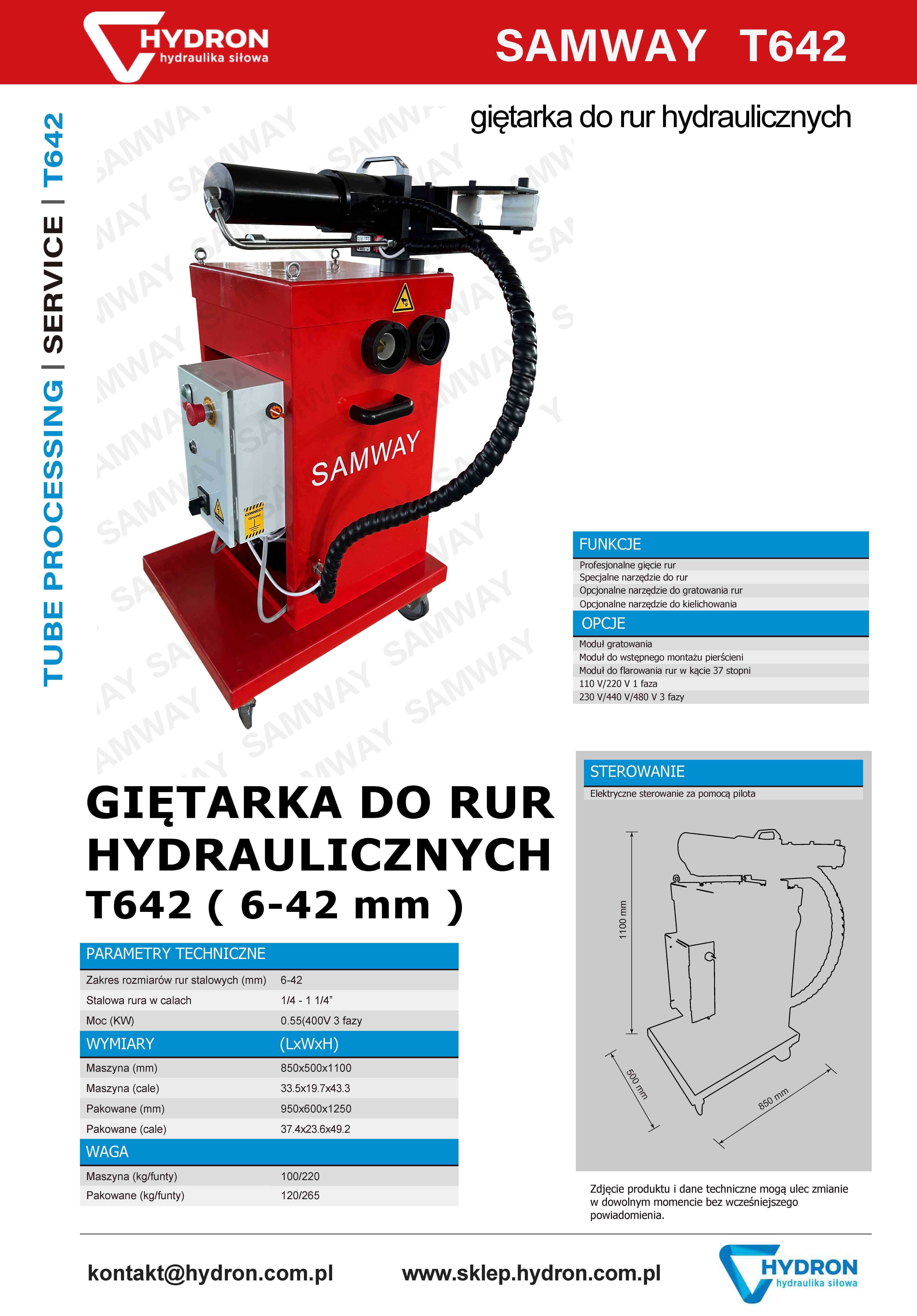Giętarka do rur hydraulicznych SAMWAY T642 ( 6-42 mm )