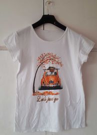 Koszulka damska/młodzieżowa biała z pomarańczowym garbusem i napisem