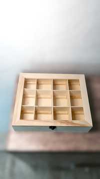 Drewniane pudełko szkatułka organizer na biżuterię herbatę