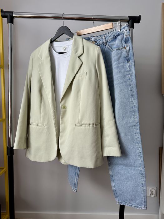 Wiskozowa marynarka pistacjowa oversize h&m L pudełkowa