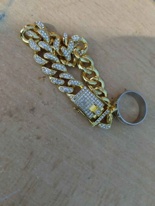 Conjunto de pulseira Cubana Dourada e anel